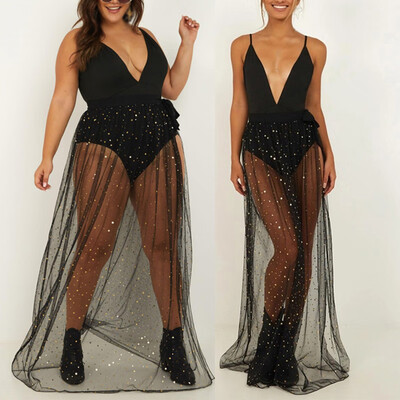 

Women Lady Glitter Gauze Perspective Sexy Nightclub Skirts Summer Beach Cover Up