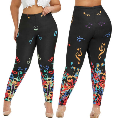 

Tailored Women High Waist Yoga Pants Musical Note Print Plus Size Sport Pants Leggings