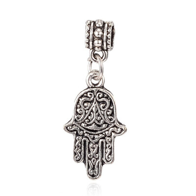 

Tibetan Style Alloy European Dangle Pendants Hamsa HandHand of FatimaHand of Miriam Antique Silver 37mm Hole 4mm