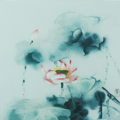 

Dong Ning Lotus Light Blue Hand-embroidered paintings 9789