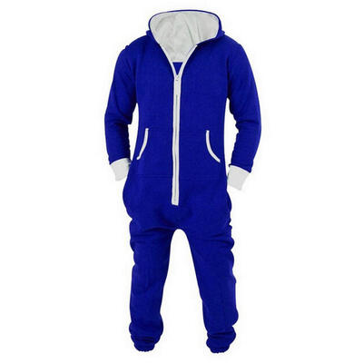

Solid Onesies Long Sleeved Loose-fitting Zipper Pajamas Set With Hood
