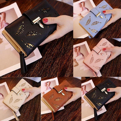 

Women Leather Hollow Wallet Case Clutch Purse Lady Long Handbag Card Holder