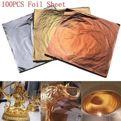 

100PCs 14 X 14cm Gold Sliver Copper Leaf Leaves Foil Sheets for Gilding Decor