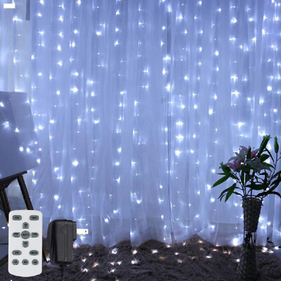 

Window Curtain Lights 300 LED String Lights 8 Lighting Mode Remote Control for Wedding Birthday Party Warm White 300300cm AC110