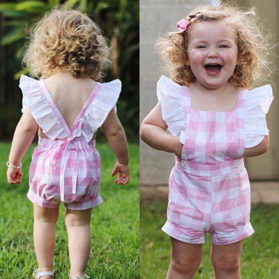 

Pink Toddler Baby Girls Checked Summer Romper Bodysuit Jumpsuit Outfits Sunsuit