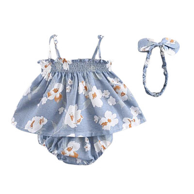 

Baby Girls Newborn Dress Clothes New Cute Bowknot Striated Sleeveless Girl Dress PP Pants Headband infant 3pcs Clothing Sets
