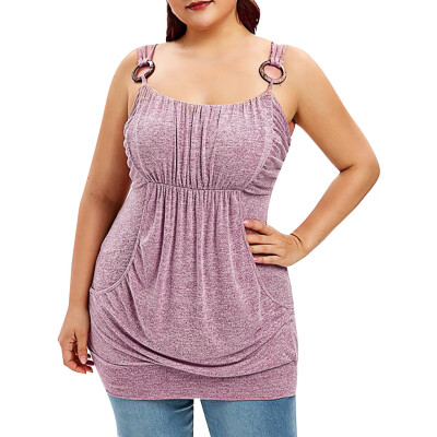 

Roseonmyhand Fashion Women Casual Overlay Pocket Marled Space Dyed Tank Top Vest Camis