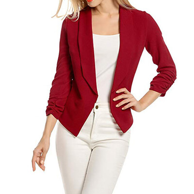 

Roseonmyhand Women 34 Sleeve Blazer Open Front Short Cardigan Suit Jacket Work Office Coat