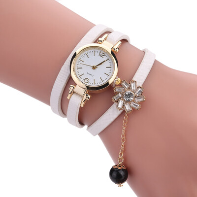 

New Acrylic Pearl Pendant Bracelet Watch Three Circle Wrap Womens Quartz Watch