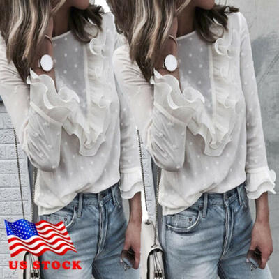 

Fashion Women Ladies T-Shirt Solid Long Sleeves Blouse Ruffle Shirt Tops Clothes