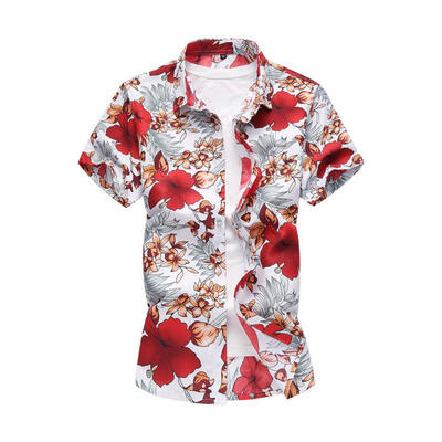 

Fashion Summer Flower Print Slim Mens Short Sleeve Shirt Casual Plus Size Male Beach Shirt