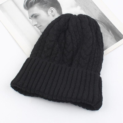 

Women Thick Twist Thread Knitted Beanies Hat Ribbed Autumn Winter Baggy Crochet Cap Warm Skullies Headwear