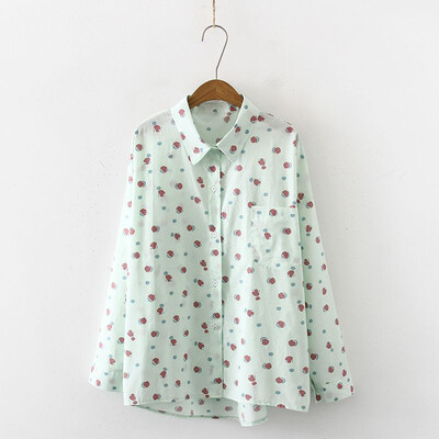 

Fashion Womens Blouse Autumn Ladies Button Down Long Sleeve Printed Blouse Loose Casual Turn-down Collar Shirt Tops