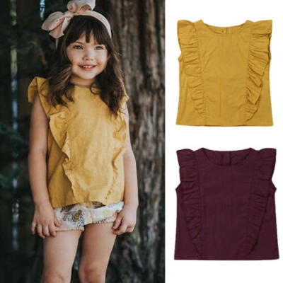 

Solid Shirt Toddler Baby Infant Girls Tee Top Blouse Sleeveless Ruffle Clothes