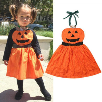 

Toddler Kids Baby Girl Pumpkin Dress Fancy Party Dress Halloween Clothes Set