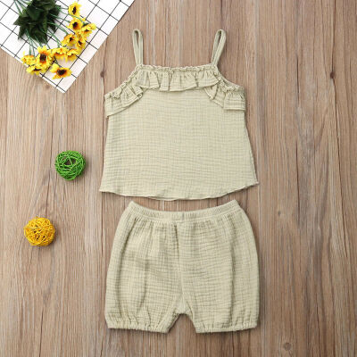 

Toddler Baby Girls Ruffle Solid Vest TopsShorts Pants 2PCS Outfits Clothes