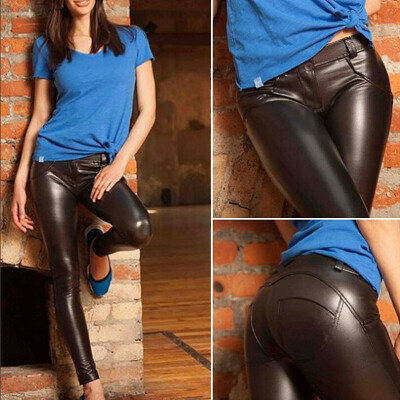 

Womens Wet Look Stretchy Yoga Pants Faux-Leather Skinny Leggings Pencil Trousers