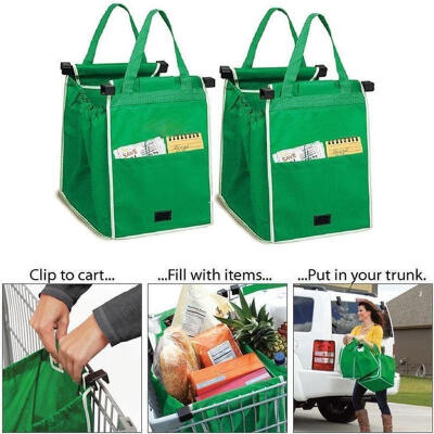 

1pc Foldable Reusable Grocery Large Trolley Clip-To-Cart Supermarket Shopping Grab Bags