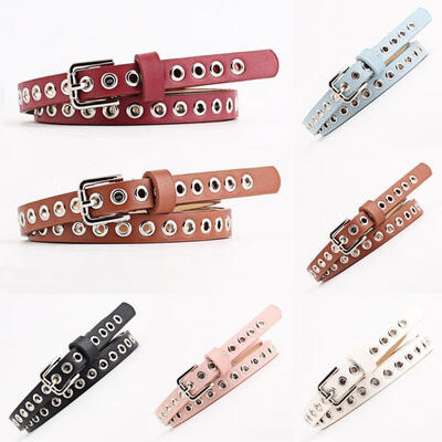 

Ladies Women Pu Leather Belt with Rivet Studded Single Grommet Holes Waist Chain