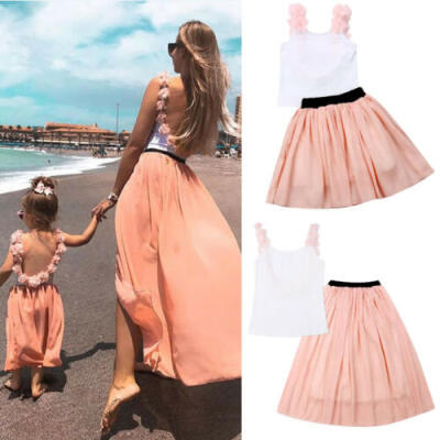 

Mother Daughter Matching Clothes Women Baby Kid Girl T-shirt Top Tulle Dress Set