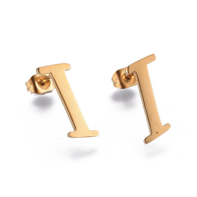 

304 Stainless Steel Stud Earrings Alphabet LetterI 127x8x1mm Pin 08mm