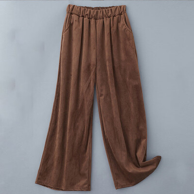 

Women Loose Wide Leg Pant Linen Pure Color High Waist Trousers For Office Ladies