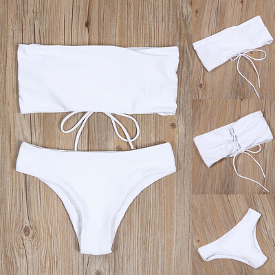 

Women Bikini Set Solid Color Swimsuit Beach Bandage Beachwear Swimwear Bathing