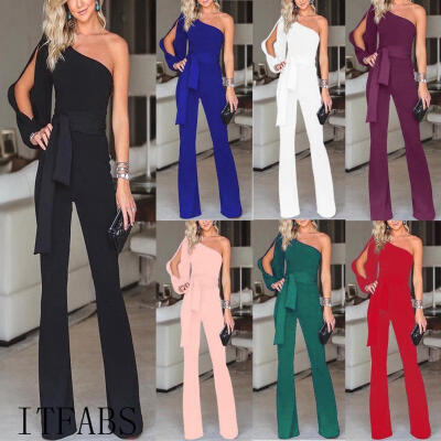 

2018 Hot Sale Women Summer Clubwear Playsuit Jumpsuit Solid One Shoulder Long Trousers Pants