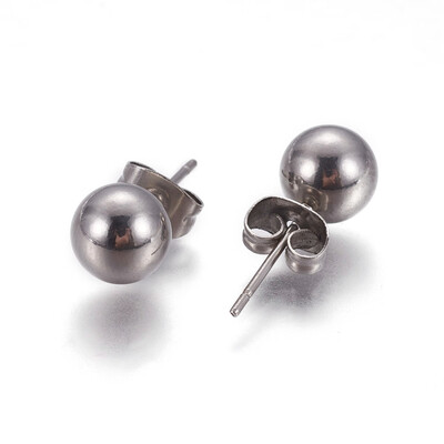 

304 Stainless Steel Ball Stud Earrings Stainless Steel Color 7mm Pin 08mm