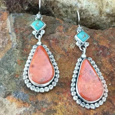 

Women Faux Turquoise Water Drop Pendant Hook Earrings Vintage Party Jewelry