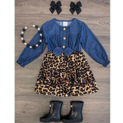 

US Toddler Baby Girls Princess Dress Kids Long Sleeve Leopard Party Tutu Dresses