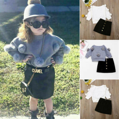 

2PCS Toddler Baby Girl Autumn Winter Clothes Sweater TopsMini Skirt Outfits Set