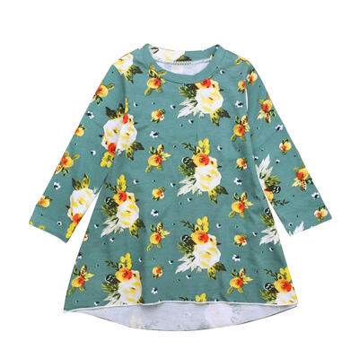 

O-Neck Long Sleeve Floral Print A-line Dress Girls Princess Loose Clothing