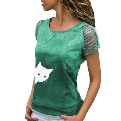 

Starmoon Womens Sexy O-Neck Printing Cut Out Crop Short Sleeve T-Shirt Tops