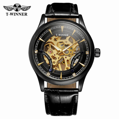 

WINNER A708 Men Watch Semi-Automatic Mechanical Watch Time Display Fashion Casual Leather Strap Luminous Hands Male Wristwatch Rel