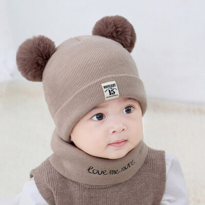 

Newborn Kids Baby Boy Girl Pom Hat Winter Warm Knit Bobble Beanie Cap Scarf Set