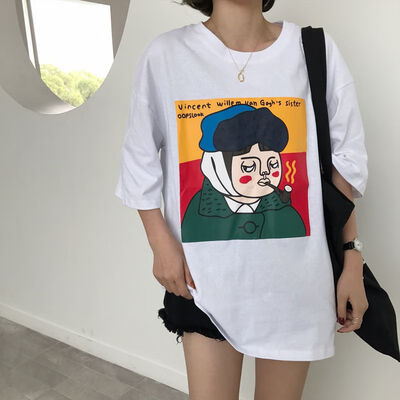 

Women Summer T Shirt O Neck Loose t shirt Cartoon Print Short Sleeve Tee Casual Simple T-Shirt Daily Clothing