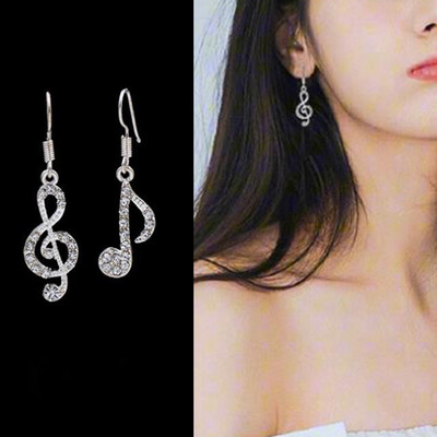 

Asymmetric Rhinestone Inlaid Music Note Ear Hook Women Dangle Earrings Jewelry