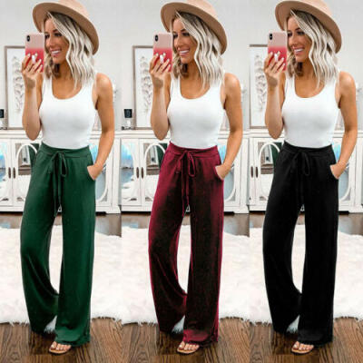 

Womens High Waist Casual Drawstring Elastic Long Pants Ladies Pencil Trousers