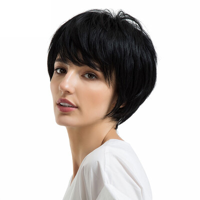 

〖Follure〗Natural Women Short Black Straight Hair Wigs Human Hair Female Wigs