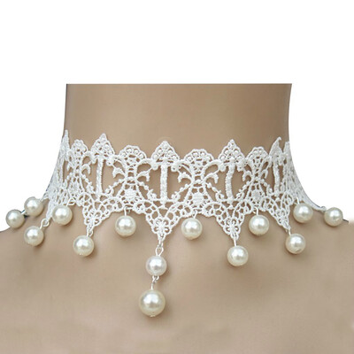 

Gothic Style Wedding Party Lace pearl Chain Pendant Necklace