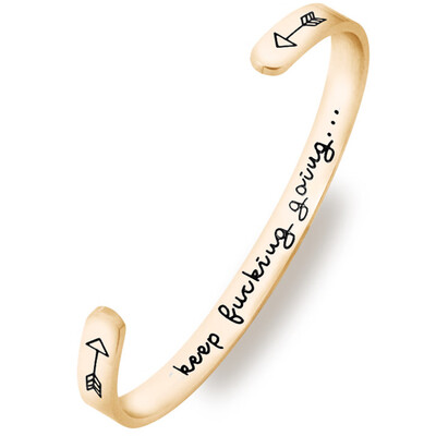 

Keep Going Cuff Bracelet Inspirational Jewelry Stainless Steel Engraved Motivational Friend Encouragement Jewelry