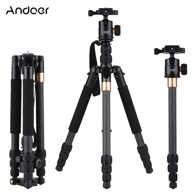 

Andoer TP-668SC Portable Carbon Fiber Tripod Photography Travel Tripod Monopod with Panoramic Ball Head 4-Section Max Height 145c