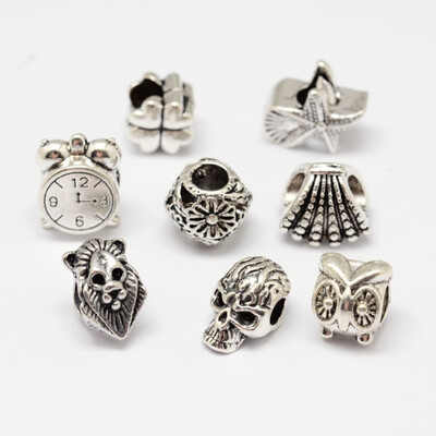 

Mixed Shaped Alloy European Beads Large Hole Beads Antique Silver 1014x811x6595mm Hole 455mm