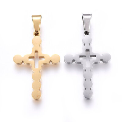 

304 Stainless Steel Pendants with Hollow Cross Mixed Color 28x185x22mm Hole 8x4mm