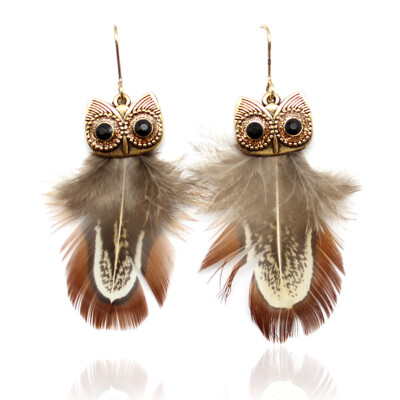 

Brown Owl Feather Earrings Bohemian Animal Ornaments Pendants Ear Jewelry Gifts Women