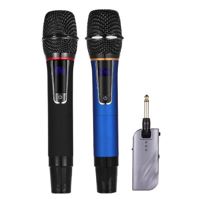 

UHF Dual-Frequency Wireless Microphones Set with 1 Receiver 2 Handheld Microphone for DJ Party Karaoke Business Meeting Live Perfo