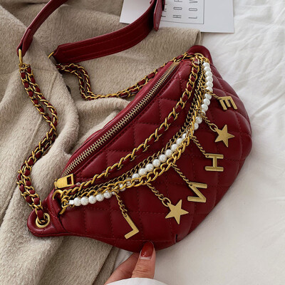 

Casual bag women 2019 new Korean version of Joker shoulder bag small Xiangfeng Lingge chain slung chest bag