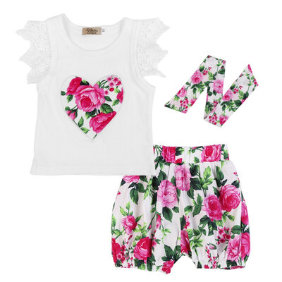 

3PCS Toddler Kids Baby Girls Floral Outfits Clothes T-shirt TopsPantsShortsSkirt Print Set