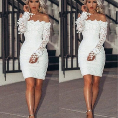 

Women´s Summer Lace Long Sleeve Party Evening Cocktail Short Mini Dress